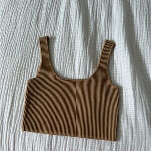 White Fox Boutique Ribbed Brown Tank Top